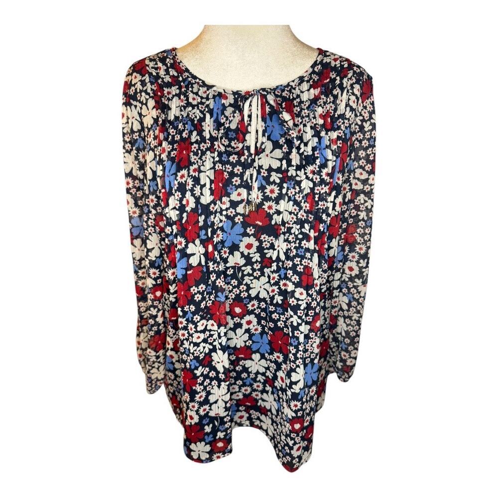 Tommy Hilfiger Women's Floral‎ Tie Neck Blouse Size Petite Small Multicolor